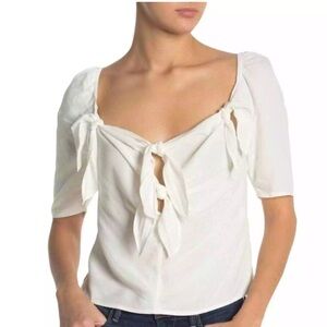 Fanco Short Sleeve Front Knot Tie Blouse Off White Womens S NWT